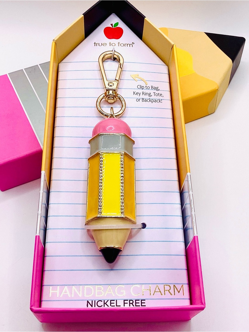 True to Form Yellow Pencil Handbag Charm Keychain